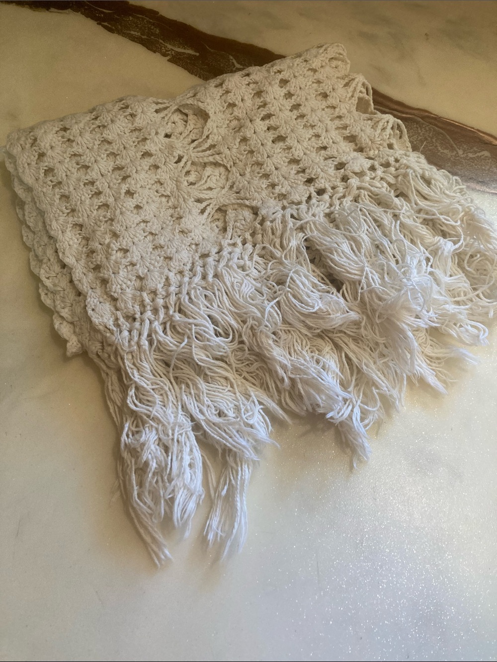 3/$10 BUNDLE SALE. Small Cream Crochet Fringe dresser Scarf